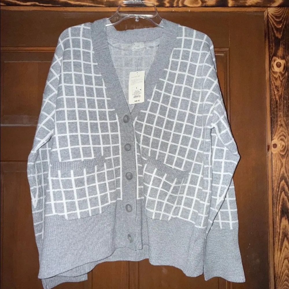 Gray & White Cardigan Sweater